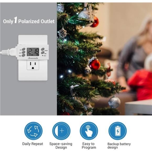 DEWENWILS 24 Hour Outlet Timer, 125V 15A 1000W Timers, 2 Pack - Picture 3 of 6